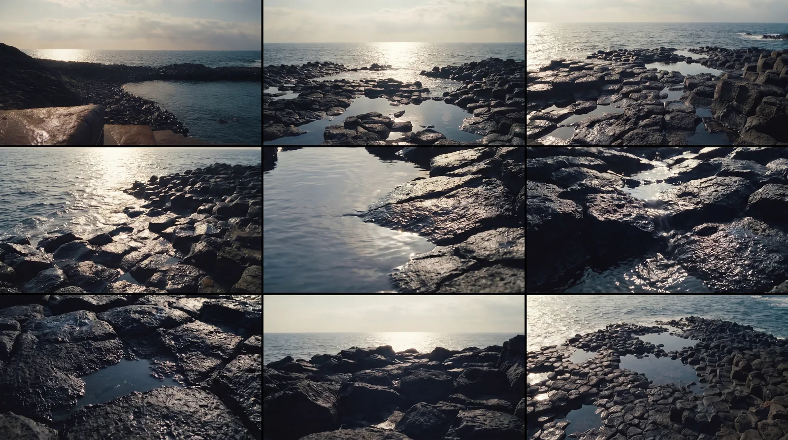 3×3 candidate sheet of coastal rocks and tide pools