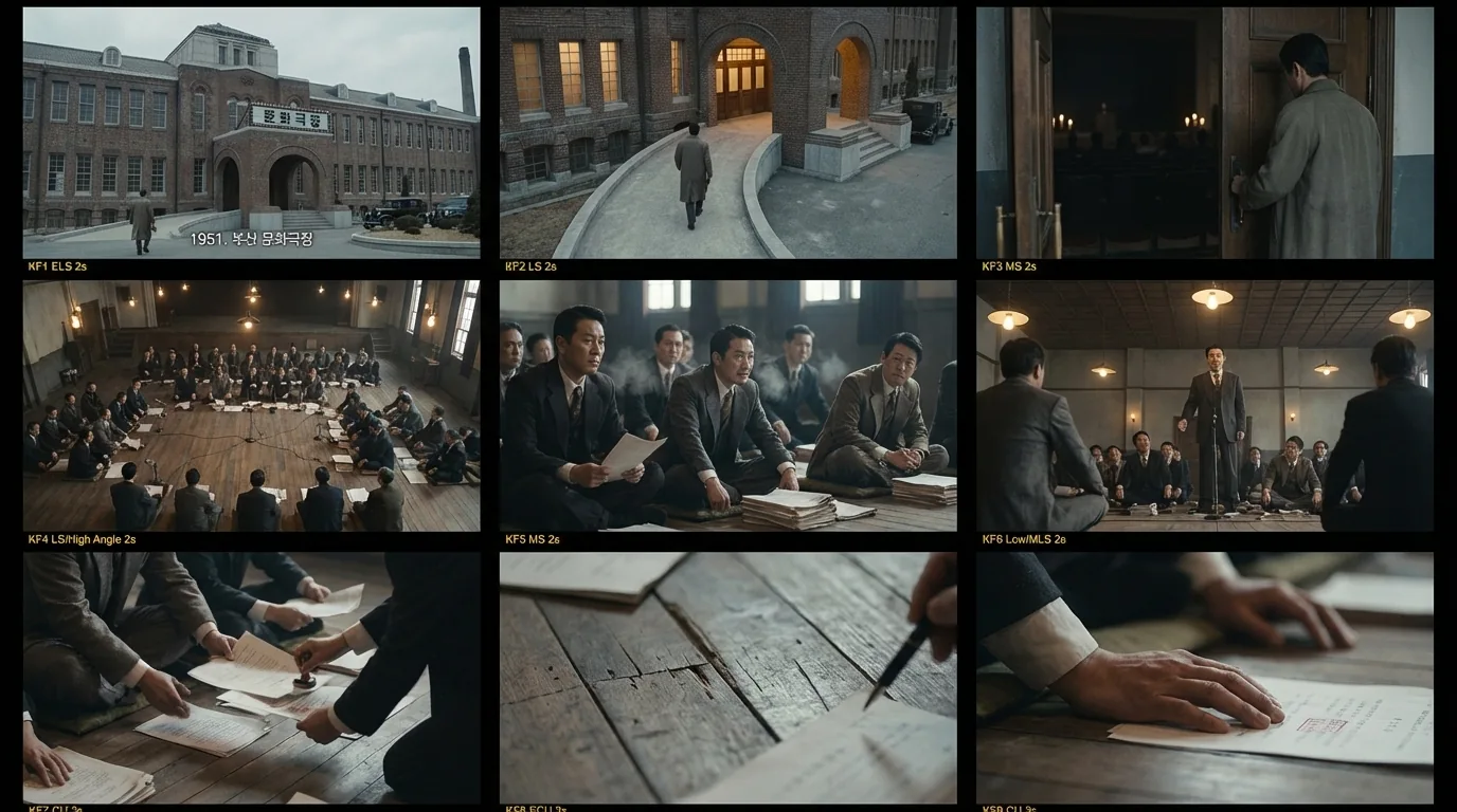 A 9-panel storyboard sheet generated with Nano Banana