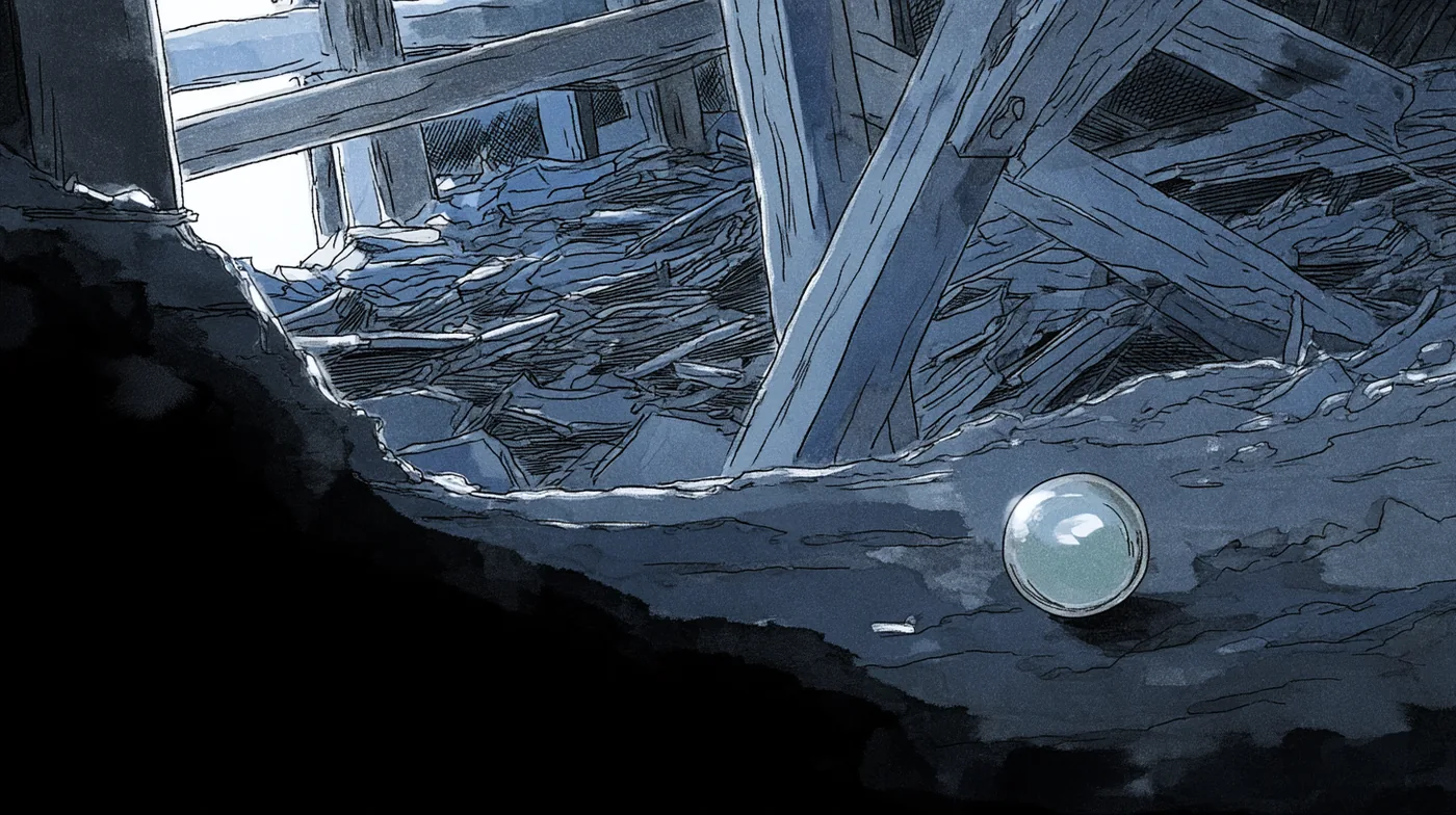 Scene 4. A marble lodged in the rubble of a collapsed tunnel.